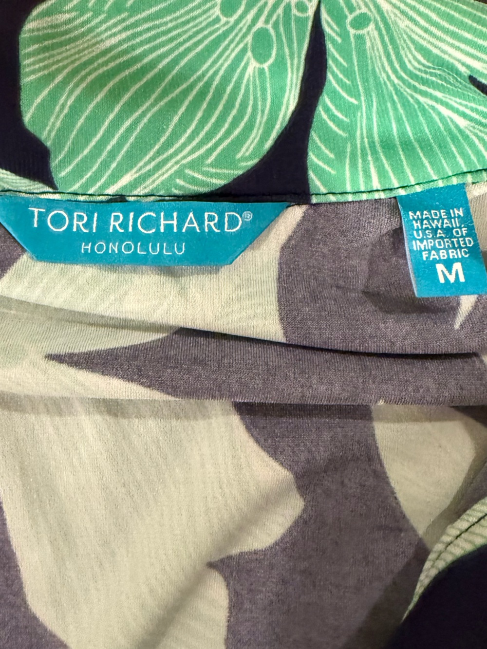 NWOT Tori Richard Navy Dress with Mint Green Floral Print - Size Medium - Picture 2 of 5